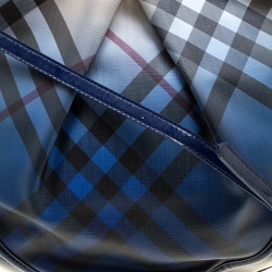 Pre Owned Burberry Jet Blue Nova Pop Check PVC and Patent Leather Medium Craigwell Hobo 