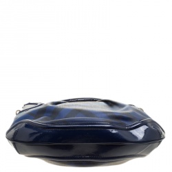 Pre Owned Burberry Jet Blue Nova Pop Check PVC and Patent Leather Medium Craigwell Hobo 