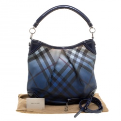 Pre Owned Burberry Jet Blue Nova Pop Check PVC and Patent Leather Medium Craigwell Hobo 