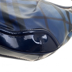 Pre Owned Burberry Jet Blue Nova Pop Check PVC and Patent Leather Medium Craigwell Hobo 