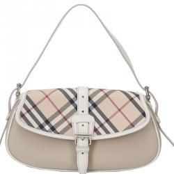 Pre Owned Burberry Two Tone Plaid Nylon Shoulder Bag