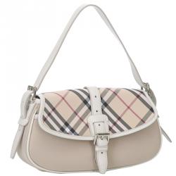 Pre Owned Burberry Two Tone Plaid Nylon Shoulder Bag