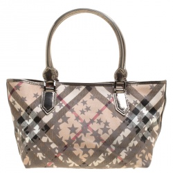 Pre Owned Burberry Beige/Grey Nova Check Vinyl Nickie Stars Tote