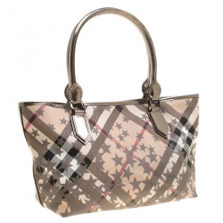 Pre Owned Burberry Beige/Grey Nova Check Vinyl Nickie Stars Tote