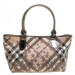 Pre Owned Burberry Beige/Grey Nova Check Vinyl Nickie Stars Tote