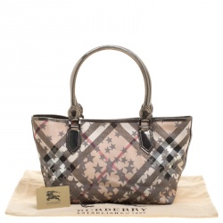 Pre Owned Burberry Beige/Grey Nova Check Vinyl Nickie Stars Tote