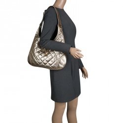 Pre Owned Burberry Gold Quilted Leather Brooke Hobo