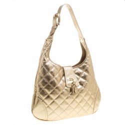 Pre Owned Burberry Gold Quilted Leather Brooke Hobo
