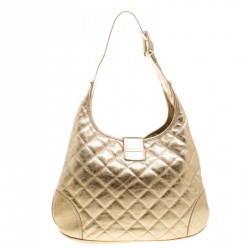 Pre Owned Burberry Gold Quilted Leather Brooke Hobo