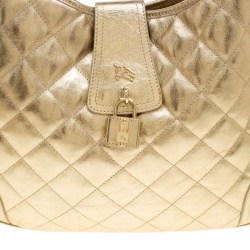Pre Owned Burberry Gold Quilted Leather Brooke Hobo