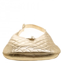 Pre Owned Burberry Gold Quilted Leather Brooke Hobo