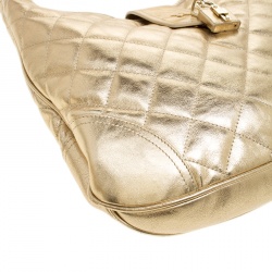 Pre Owned Burberry Gold Quilted Leather Brooke Hobo
