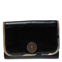 Pre Owned Burberry Black Leather and Fabric Trim Wallet