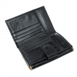 Pre Owned Burberry Black Leather and Fabric Trim Wallet