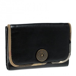 Pre Owned Burberry Black Leather and Fabric Trim Wallet