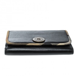 Pre Owned Burberry Black Leather and Fabric Trim Wallet