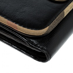 Pre Owned Burberry Black Leather and Fabric Trim Wallet