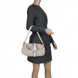 Pre Owned Burberry Beige Nova Check Fabric Shoulder Bag