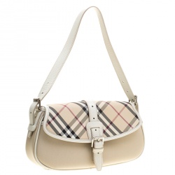 Pre Owned Burberry Beige Nova Check Fabric Shoulder Bag