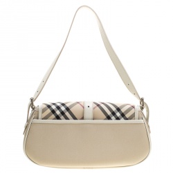 Pre Owned Burberry Beige Nova Check Fabric Shoulder Bag