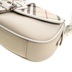 Pre Owned Burberry Beige Nova Check Fabric Shoulder Bag