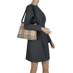 Pre Owned Burberry Beige House Check PVC Shoulder Bag