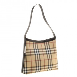 Pre Owned Burberry Beige House Check PVC Shoulder Bag