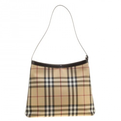 Pre Owned Burberry Beige House Check PVC Shoulder Bag
