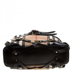Pre Owned Burberry Beige/Black House Check Canvas and Leather Medium Bridle Gosford Hobo