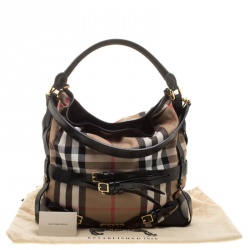 Pre Owned Burberry Beige/Black House Check Canvas and Leather Medium Bridle Gosford Hobo