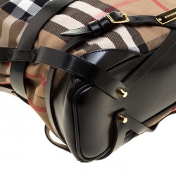 Pre Owned Burberry Beige/Black House Check Canvas and Leather Medium Bridle Gosford Hobo