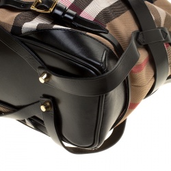 Pre Owned Burberry Beige/Black House Check Canvas and Leather Medium Bridle Gosford Hobo