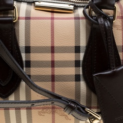 Pre Owned Burberry Beige/Brown Haymarket Check PVC and Leather Gladstone Bowling Bag
