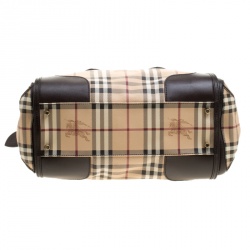 Pre Owned Burberry Beige/Brown Haymarket Check PVC and Leather Gladstone Bowling Bag