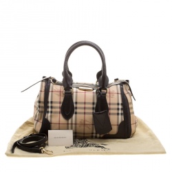 Pre Owned Burberry Beige/Brown Haymarket Check PVC and Leather Gladstone Bowling Bag