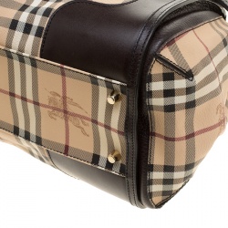 Pre Owned Burberry Beige/Brown Haymarket Check PVC and Leather Gladstone Bowling Bag