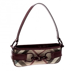 Pre Owned Burberry Beige/Red Nova Check Coated Canvas Pochette Shoulder Bag