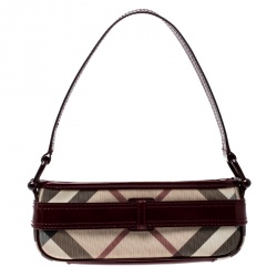 Pre Owned Burberry Beige/Red Nova Check Coated Canvas Pochette Shoulder Bag