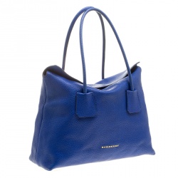 Pre Owned Burberry Cobalt Blue Grained Leather Baynard Tote 