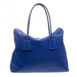 Pre Owned Burberry Cobalt Blue Grained Leather Baynard Tote 