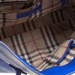 Pre Owned Burberry Cobalt Blue Grained Leather Baynard Tote 