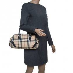 Pre Owned Burberry Beige/Black Nova Check PVC and Leather Satchel