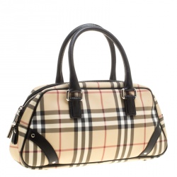 Pre Owned Burberry Beige/Black Nova Check PVC and Leather Satchel