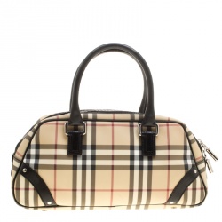 Pre Owned Burberry Beige/Black Nova Check PVC and Leather Satchel