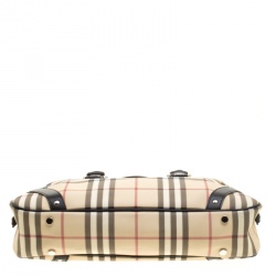 Pre Owned Burberry Beige/Black Nova Check PVC and Leather Satchel