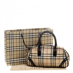 Pre Owned Burberry Beige/Black Nova Check PVC and Leather Satchel