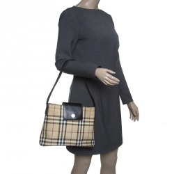 Pre Owned Burberry Beige/Black House Check PVC Shoulder Bag