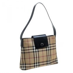 Pre Owned Burberry Beige/Black House Check PVC Shoulder Bag