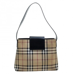 Pre Owned Burberry Beige/Black House Check PVC Shoulder Bag