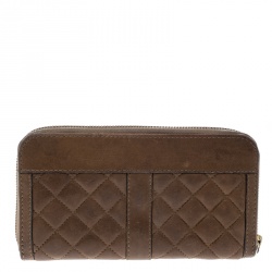 Burberry Brown Quilted Leather Zip Around Wallet